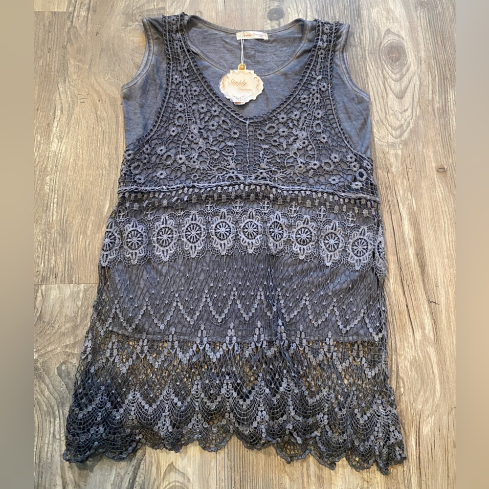 Blue lace Simply Couture tank top size extra large